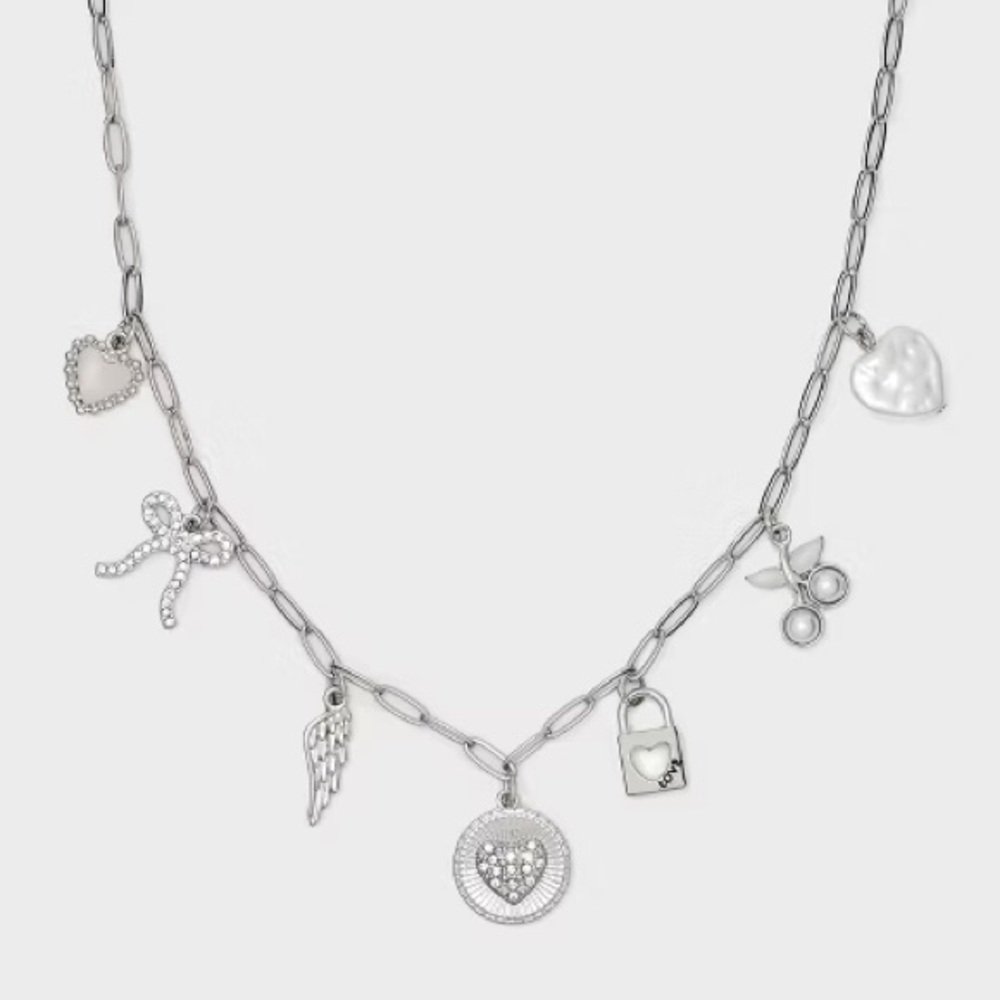 Hearts Wing & Cherries Charm Necklace Wild Fable Target Silver
